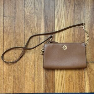 Tory Burch Tan Leather Crossbody with Gold Chain